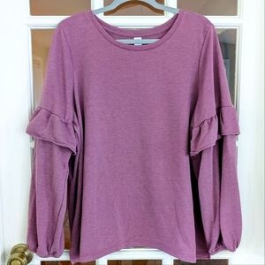 Women's XXL 2XL Trendy Pullover Sweatshirt Top Ruffles On Sleeves Old Navy